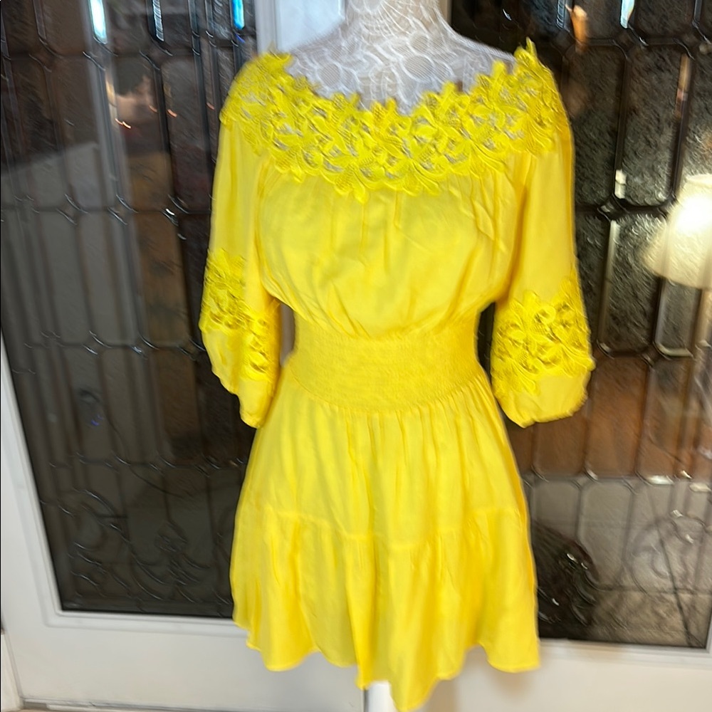 Yellow Lace Trim Dress